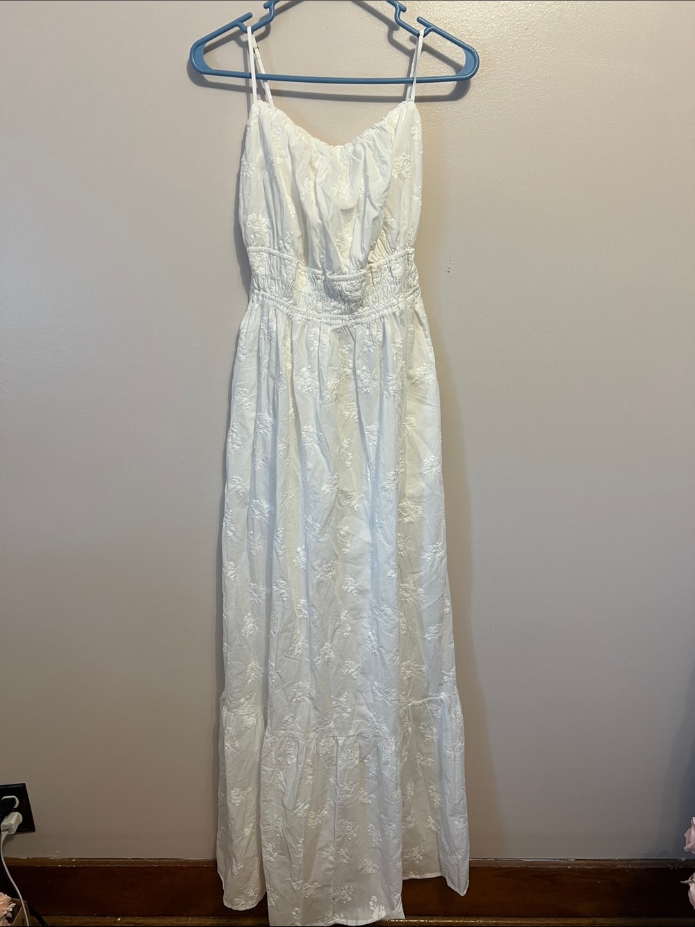 White Embroidered Spaghetti-Strap Maxi Dress